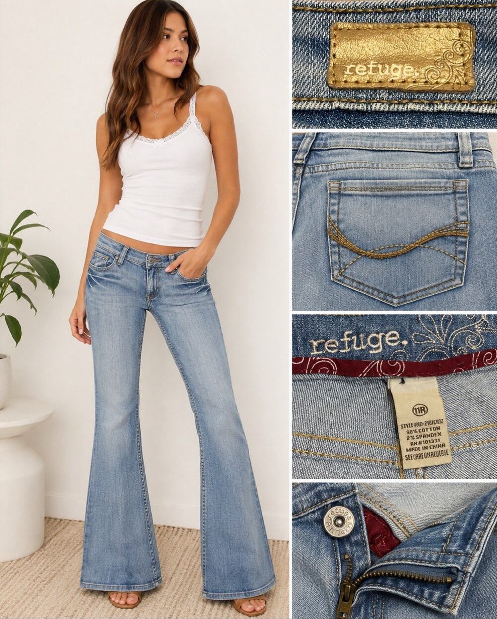 Y2K Indie Sleaze 2000s Refuge Low Rise Bootcut Jeans Size 11 Light Wash Denim